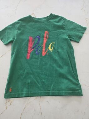 Polo by Ralph Lauren Green Tee with Multicolor Brush-Logo